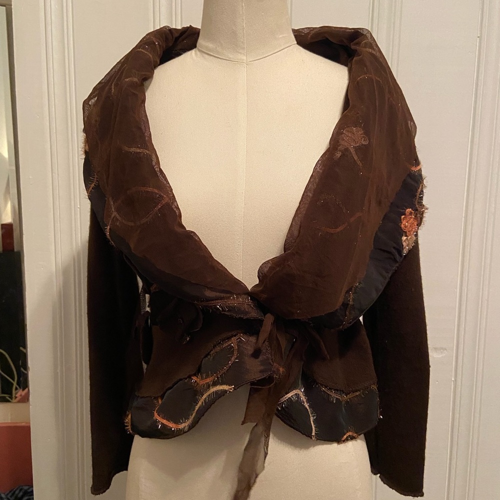 Brown Wrap Jacket with Embroidered Details